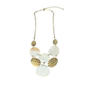 Nina Ricci Mother Of Pearl & Brass Tone Statement/Bib Necklace